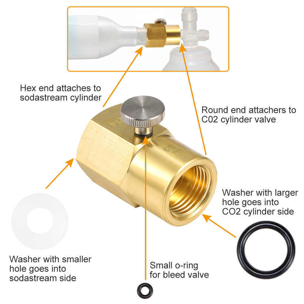 W21.8 Brass Soda Stream Cylinder Adapter CO2 Refill Adapter Adaptor Connector Valves Used With Co2 Tanks Filling