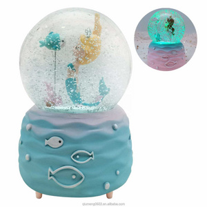 Mermaid Crystal Ball Music Box with Colorful Lights Snow Globe Gifts For Valentine's Day Girlfriend Children Birthday Gift