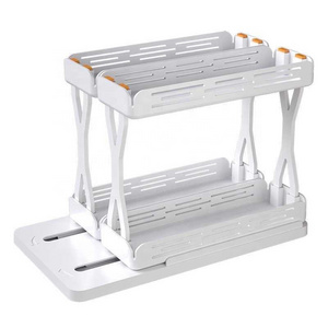 New Kitchen Floor To Ceiling Shelf Bathroom Non Perforated Cosmetic Storage Rack Plastic Double-layer Seasoning Rack