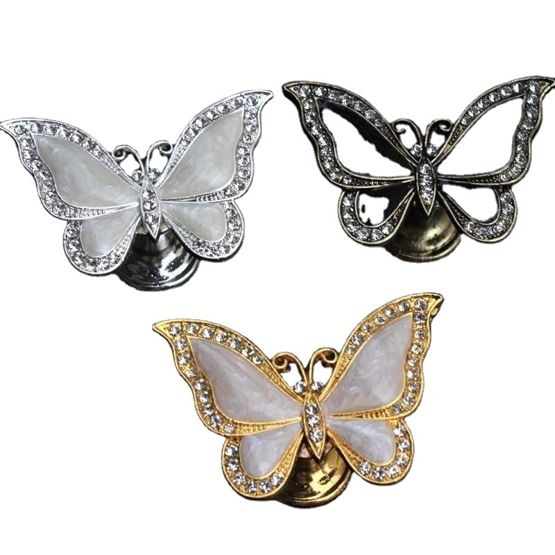 Fashion Creative silver gold bronze butterfly furniture handle clear crystal black white drawer shoe cabinet cupboard knob pull