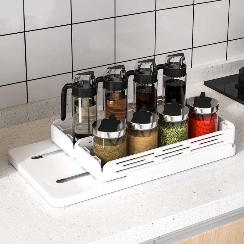 New Kitchen Floor To Ceiling Shelf Bathroom Non Perforated Cosmetic Storage Rack Plastic Double-layer Seasoning Rack