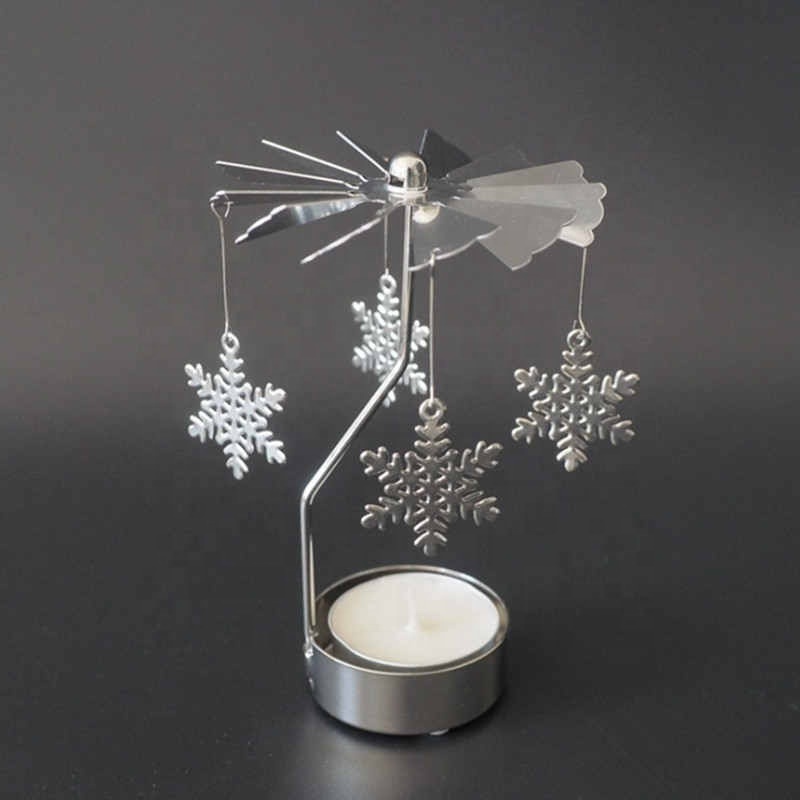 Multi-shape Romantic Spinning Rotary Metal Carousel Tea Light Stand Candle Holder Christmas Decoration Color Sliver