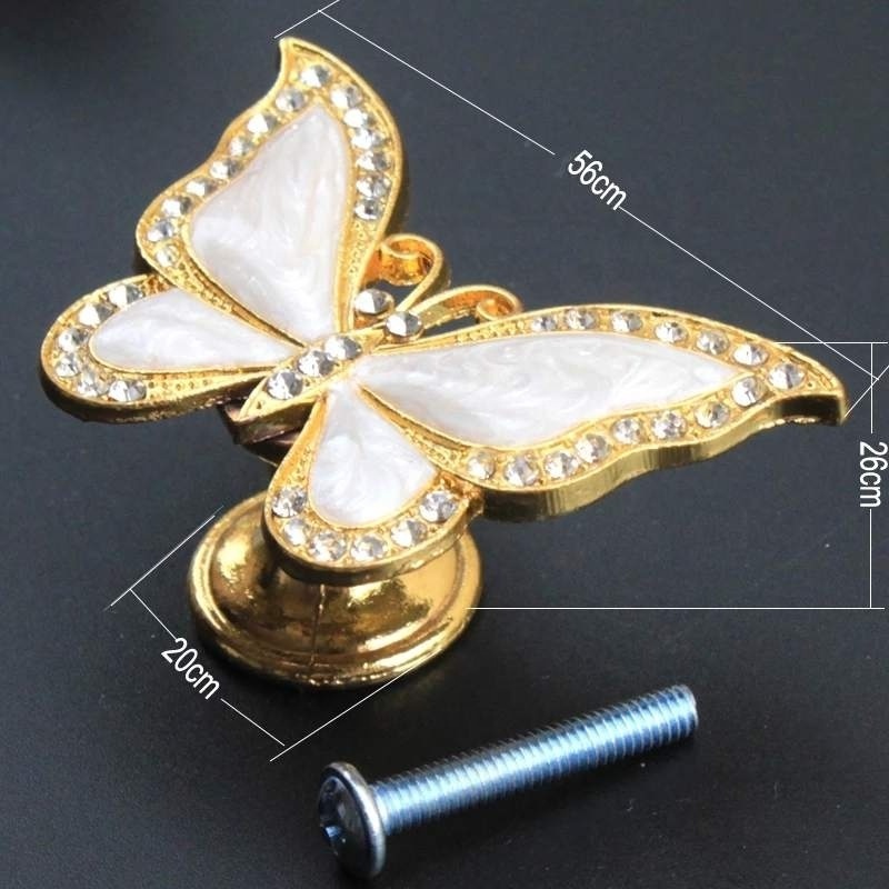 Fashion Creative silver gold bronze butterfly furniture handle clear crystal black white drawer shoe cabinet cupboard knob pull