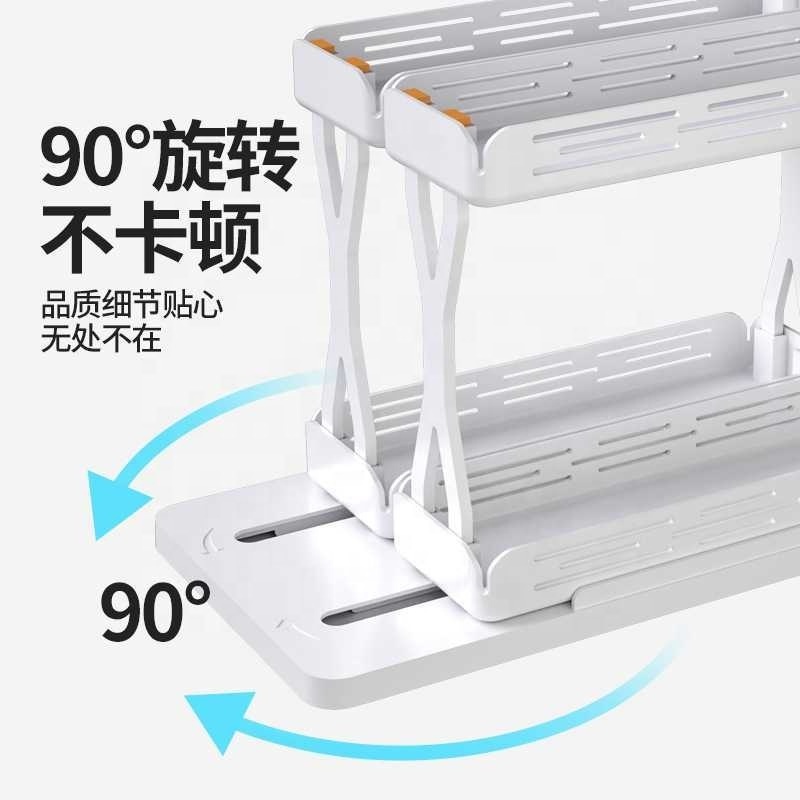 New Kitchen Floor To Ceiling Shelf Bathroom Non Perforated Cosmetic Storage Rack Plastic Double-layer Seasoning Rack