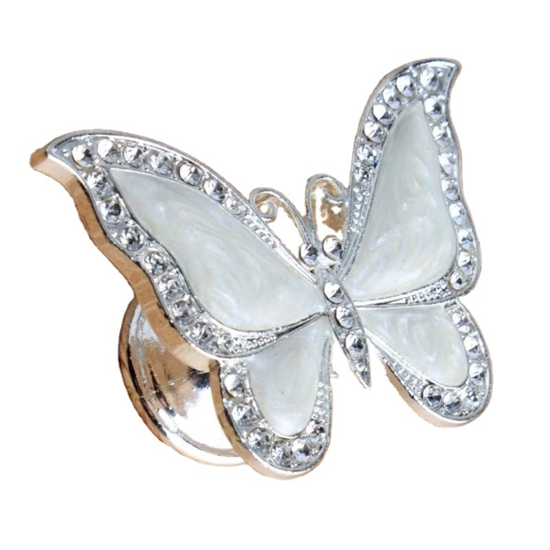 Fashion Creative silver gold bronze butterfly furniture handle clear crystal black white drawer shoe cabinet cupboard knob pull