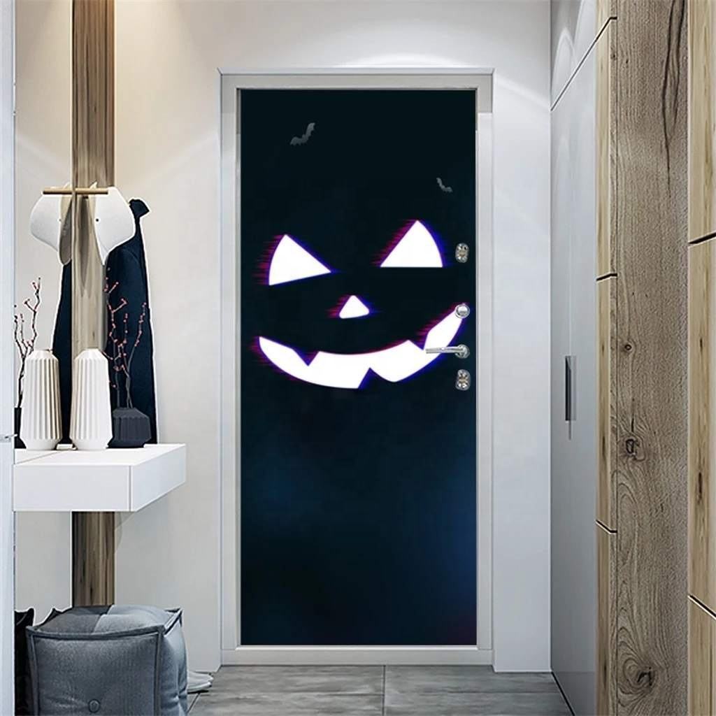 Halloween Door Sticker,  Car Tiles Glass Furniture Tiles Mirror, Pumpkin Print Home Wall Decals,Background 38.5X200cm PVC