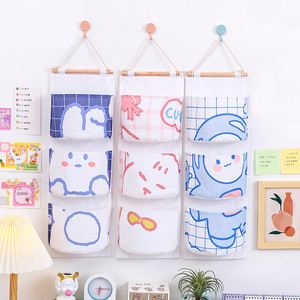 Creative Cute Cotton Linen Storage Triple Hanging Bag Sundries Three Layer Hanging Bag Storage Bag