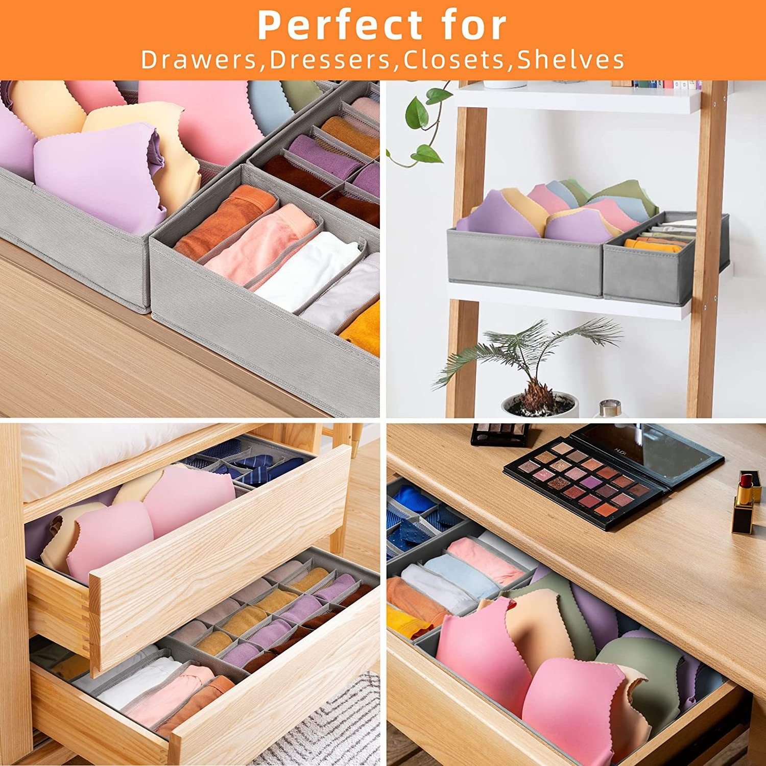 Foldable Closet 4 Pcs Set Drawer Organizer Box Underwear Storage Organizer