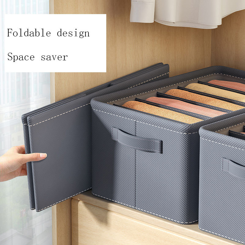 Collapsible Jeans Drawer Organizer 7 Grids Jeans Storage Box Washable Pants Jeans Organizer for Closet