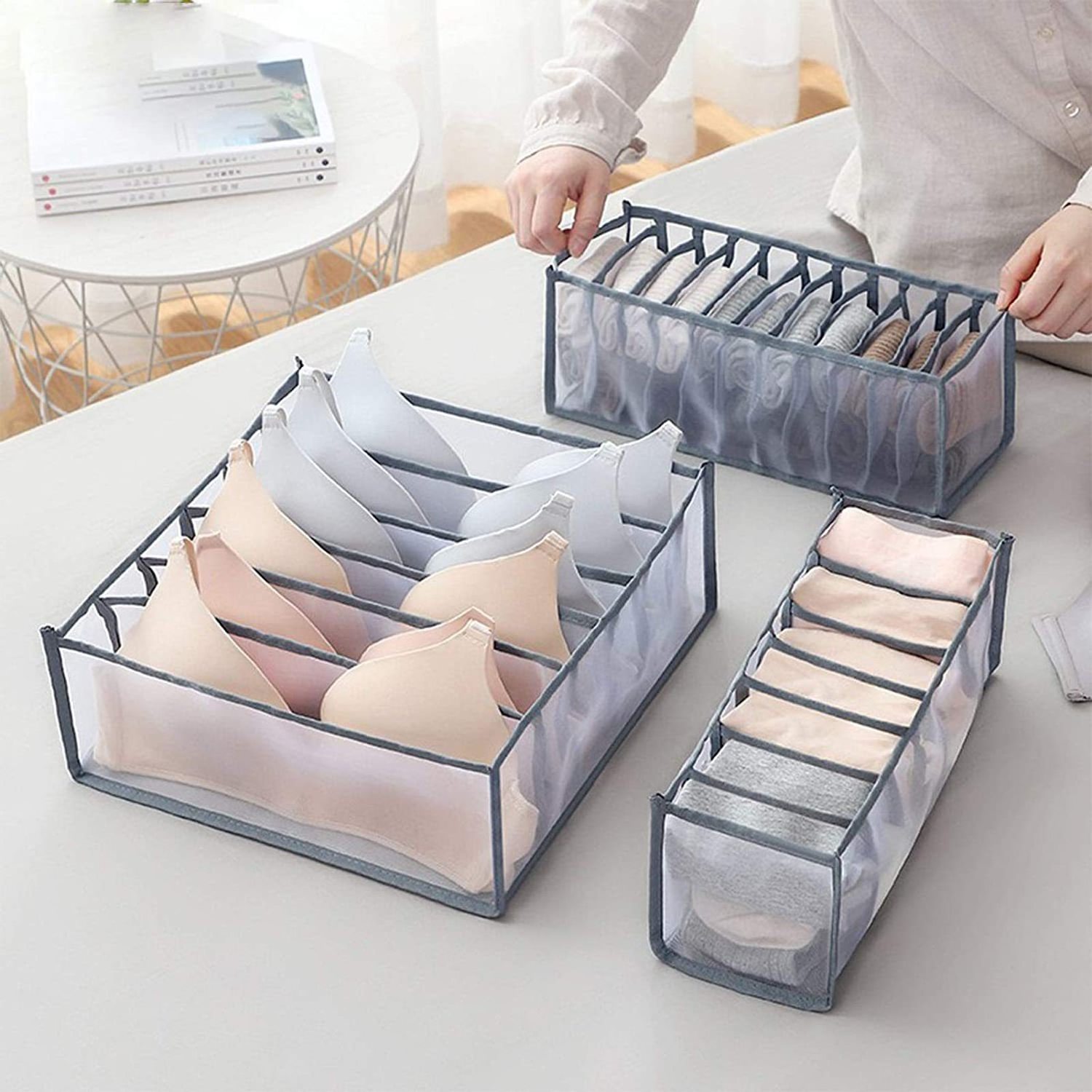 3 Pcs Set Breathable Mesh Home Storage Box Closet Divider Underwear Clothes Storage Box Foldable Drawer Divider Organizer