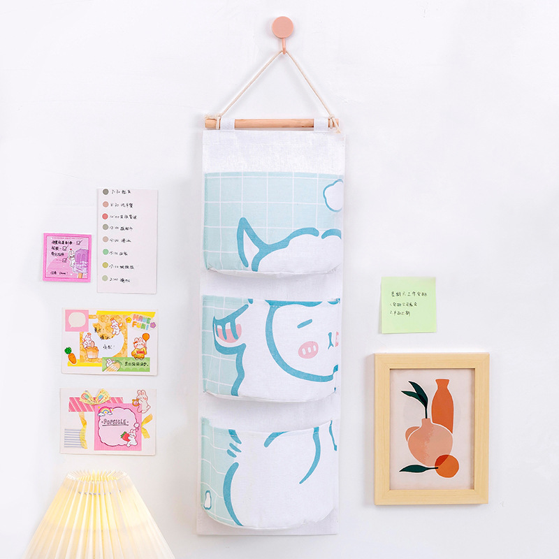 Creative Cute Cotton Linen Storage Triple Hanging Bag Sundries Three Layer Hanging Bag Storage Bag