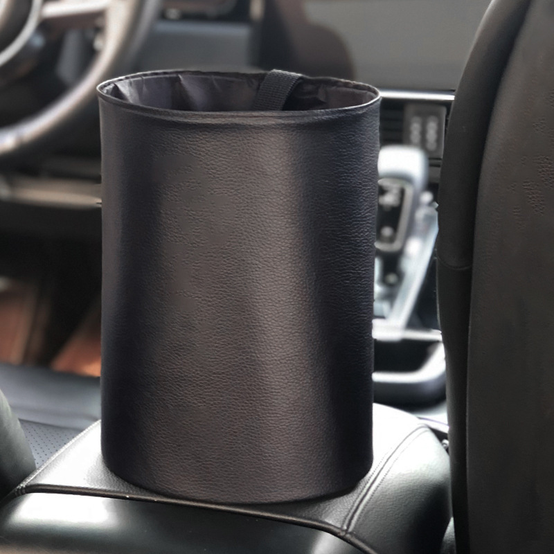 Collapsible Waterproof Hanging Car Trash Bag Pop-up Mini Waste Basket Bin PU Leather Garbage Can Car Trash Can