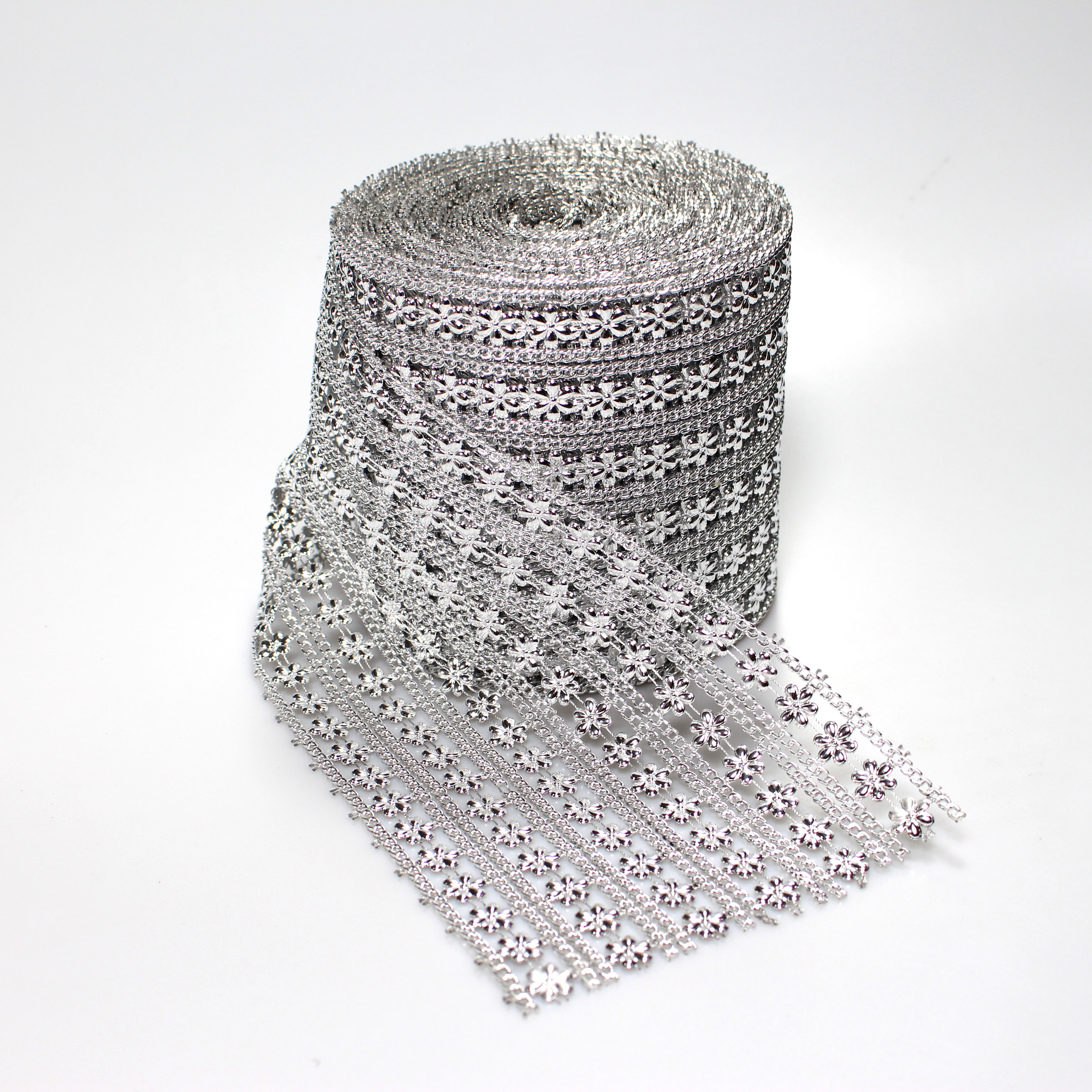 6 rows of Sparkling Flower Shape Diamond Mesh Wrap Roll Faux Crystal Faux Rhinestone Crystal Mesh Ribbon Roll