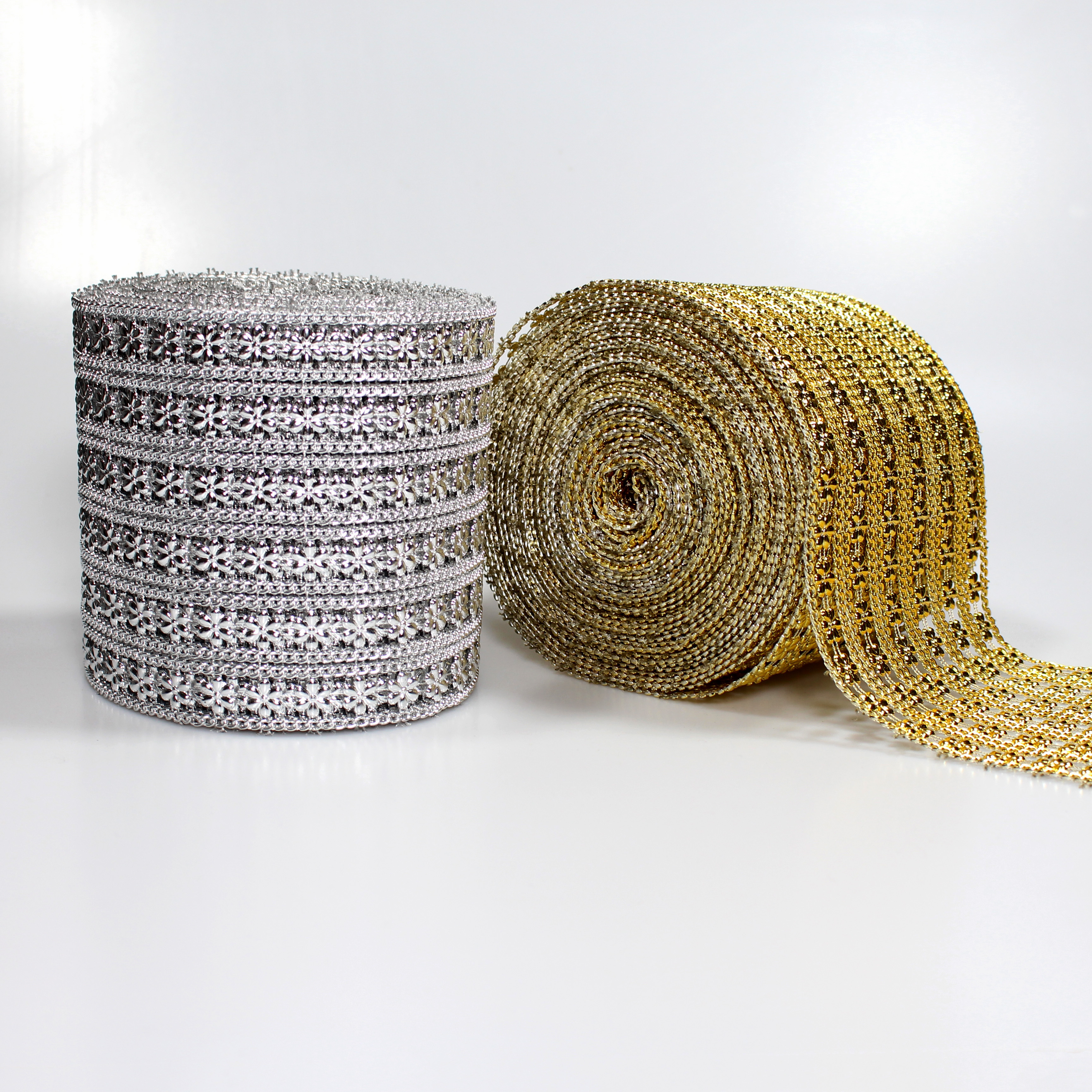 6 rows of Sparkling Flower Shape Diamond Mesh Wrap Roll Faux Crystal Faux Rhinestone Crystal Mesh Ribbon Roll