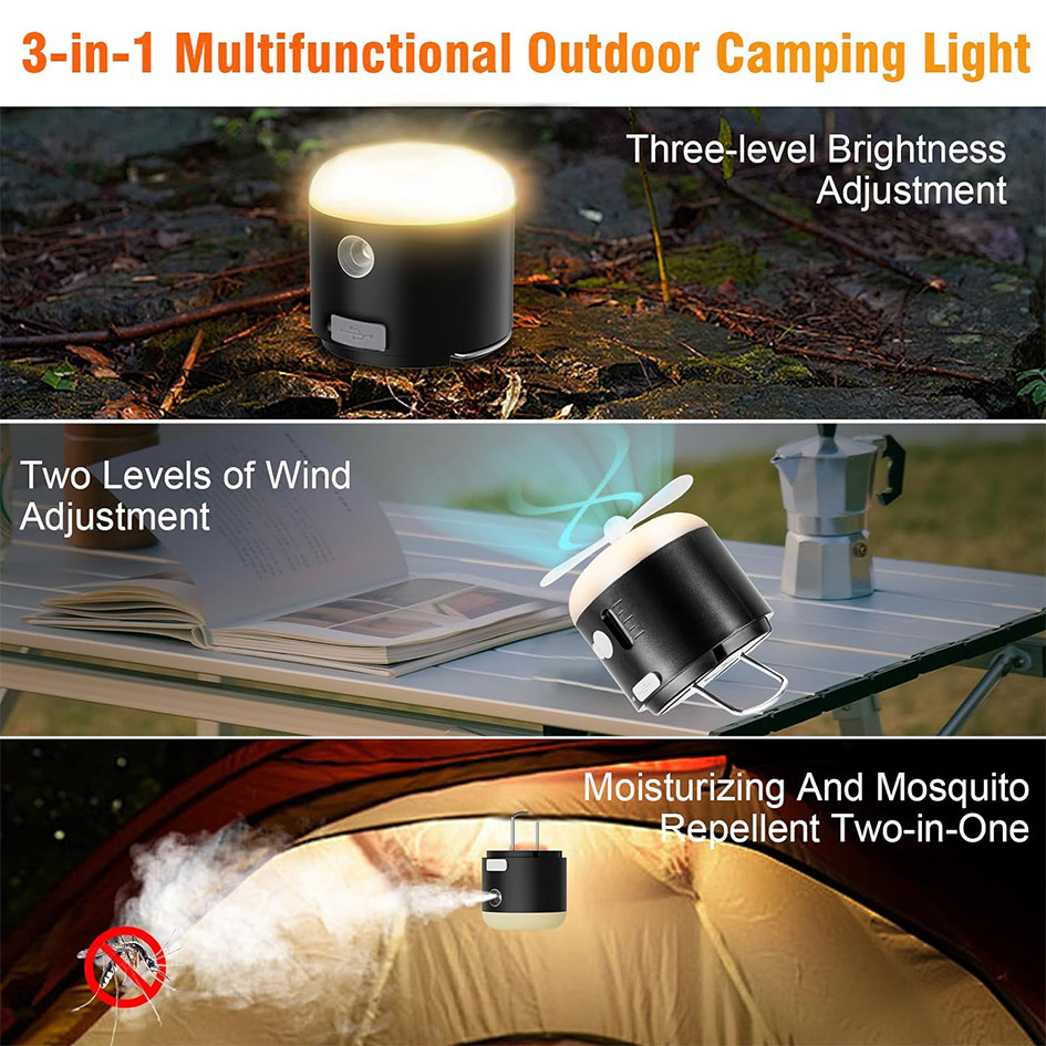 4-in-1 Portable Outdoor Mini Mosquito Repellent Spray Fan LED Light Camp Lamp Rechargeable Emergency Hanging for camping