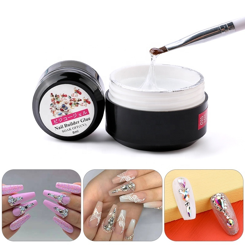 Private Label Nail Rhinestone Gel Glue Super Sticky UV Gel Nail Polish Glue Decor For Gems Jewelry Decoration Art