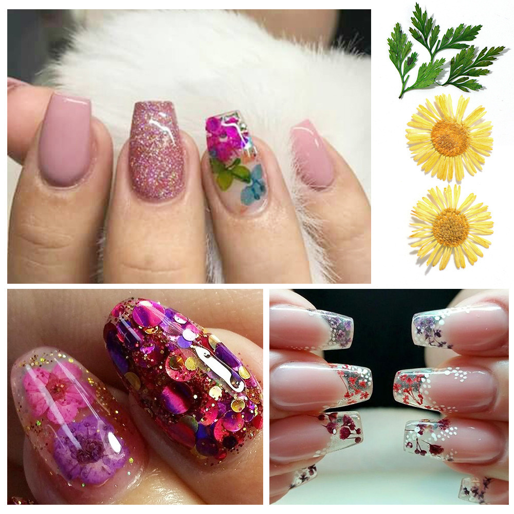 Dried Flowers Nail Decorations Natural Floral Sunflower Daisy Stickers 3D Nail Art Designs Polish Manicure Accessories