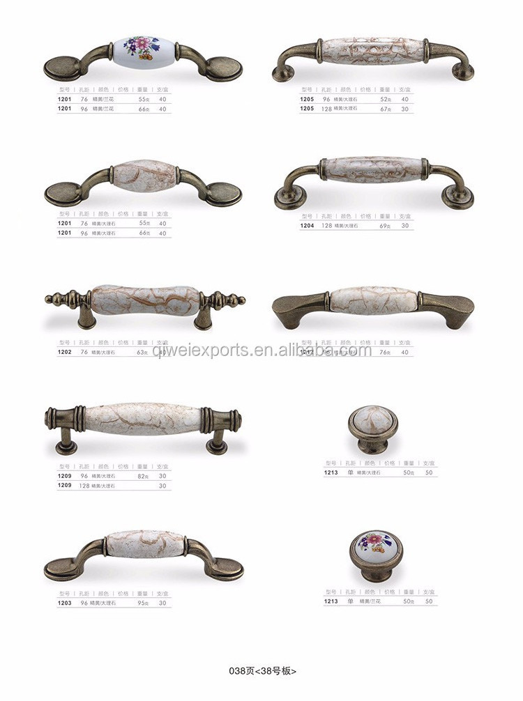 Antique brass ceramic door pull handle colored dresser drawer knobs