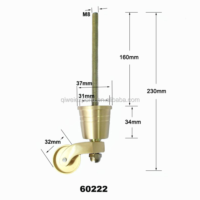 Brass caster wheel for high class furniture, metal chair caster