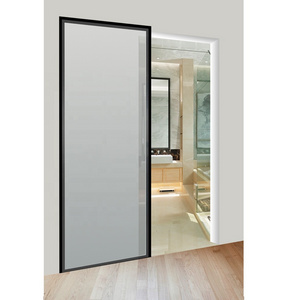 Trackless ghost door with narrow edge glass sliding invisible track suspension door