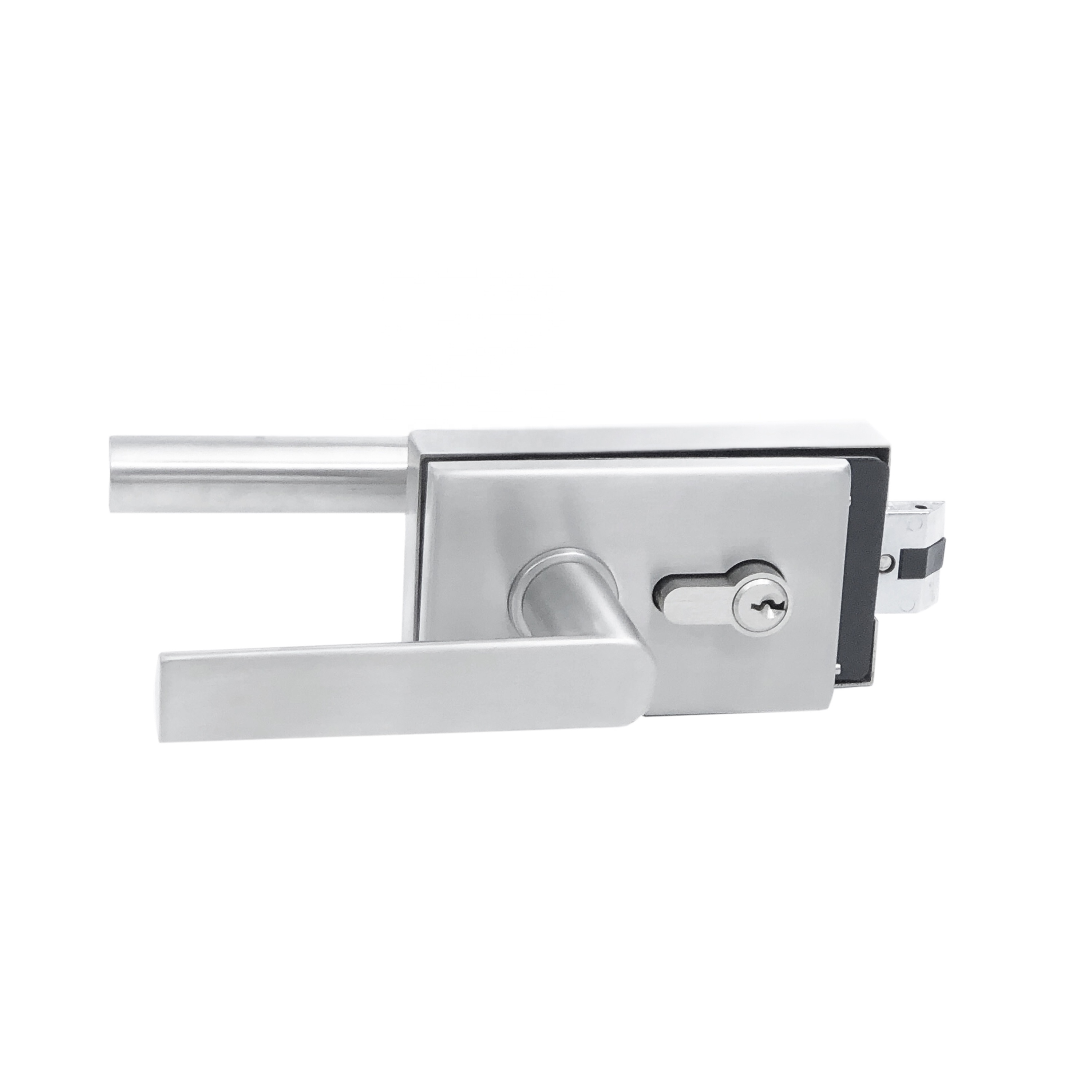 Anodized Matte Black Glass Mounted Latch with Lock Thumb turn and Lever Handles North American style