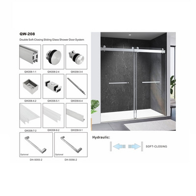 Double Soft Closing Shower Sliding Glass Door System Bathroom 10mm Clear Tempered Glass Frameless Sliding Shower Doors