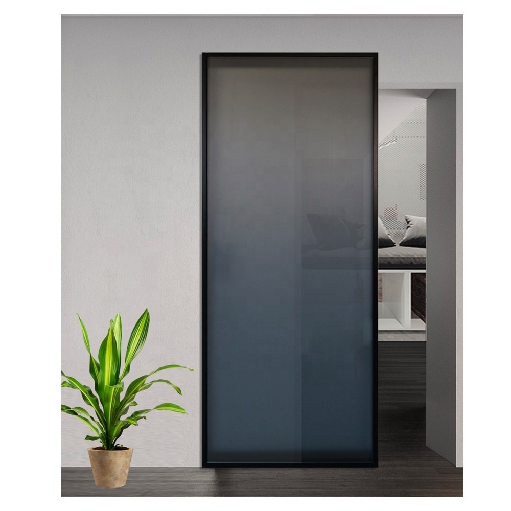 Trackless ghost door with narrow edge glass sliding invisible track suspension door