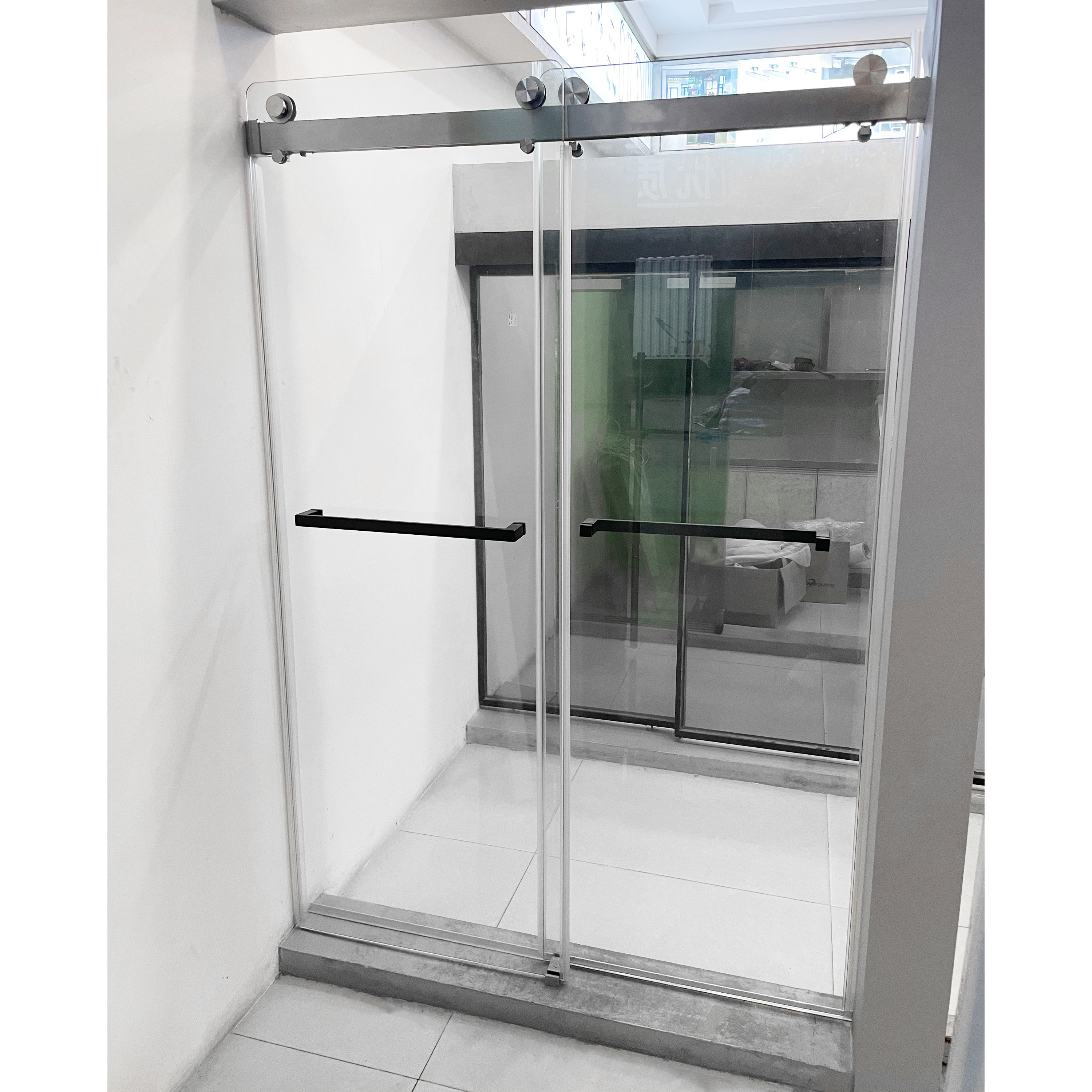 Double Soft Closing Shower Sliding Glass Door System Bathroom 10mm Clear Tempered Glass Frameless Sliding Shower Doors