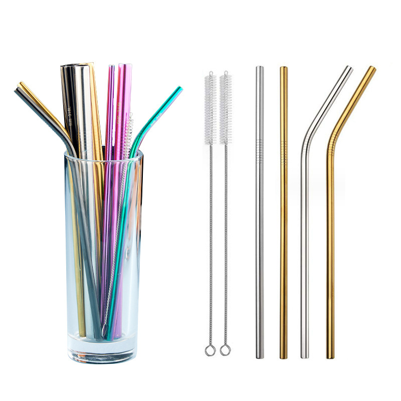 For All Size Cup with Cleaning Brush Drinking Straws 1 Piece Bar Accessories Factory Wholesale Reusable Metal Stainless Steel