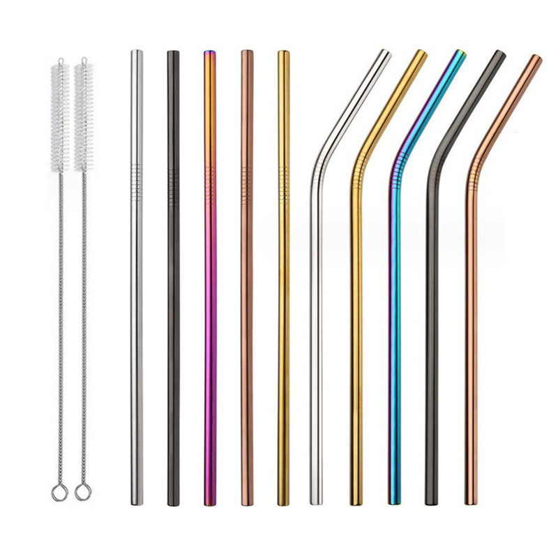 For All Size Cup with Cleaning Brush Drinking Straws 1 Piece Bar Accessories Factory Wholesale Reusable Metal Stainless Steel