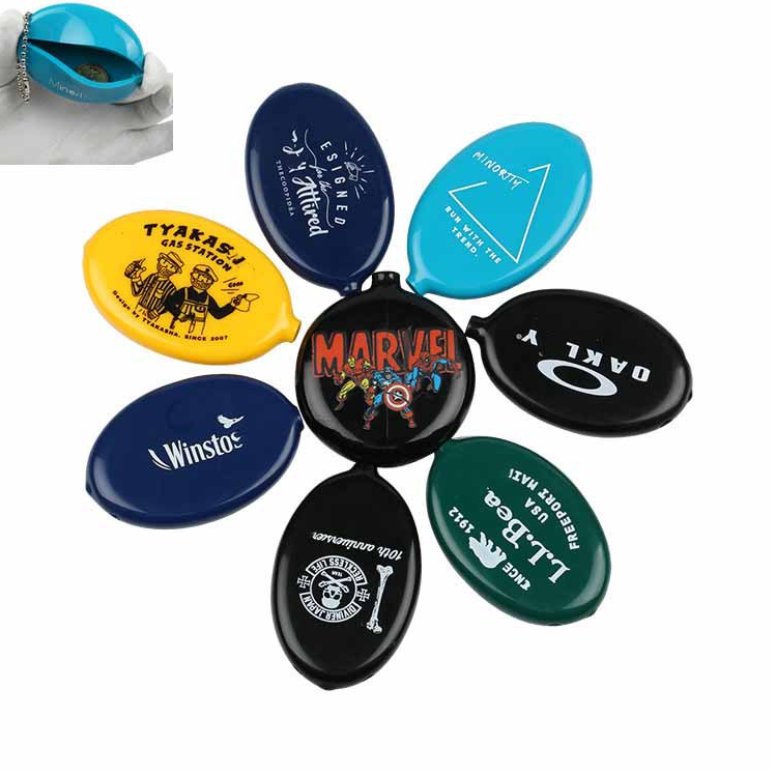 cheap promotion gifts Keychain Soft PVC Plastic Rubber Oval Squeeze Coin Purse with key ring