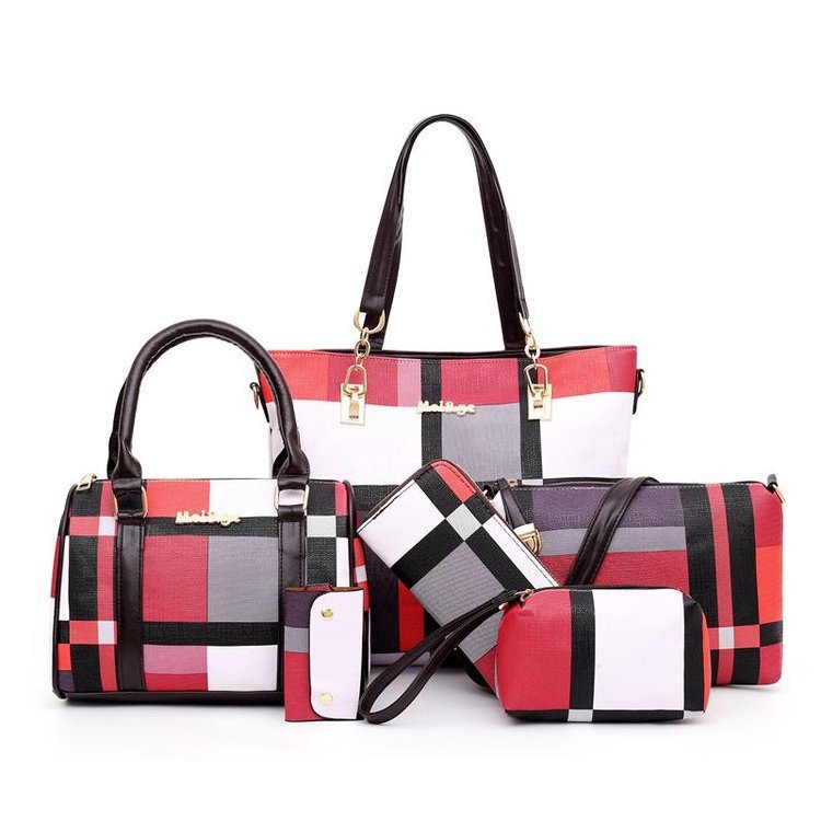 The new plaid six-piece set bag with matching color single shoulder handbag for women