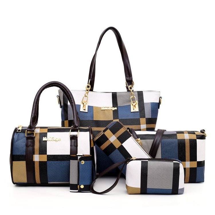 The new plaid six-piece set bag with matching color single shoulder handbag for women