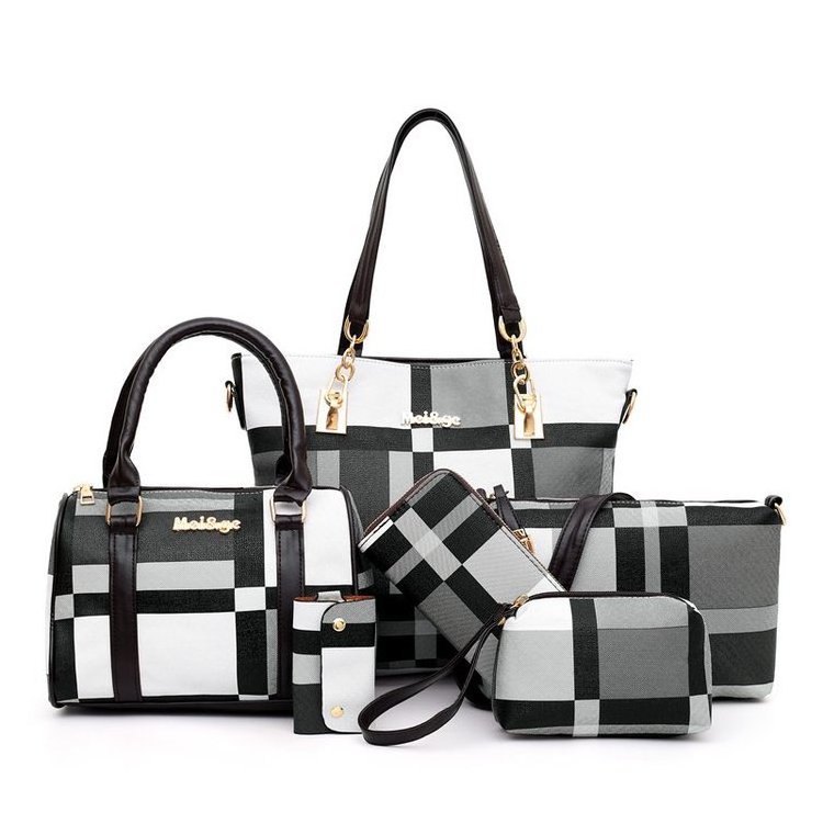 The new plaid six-piece set bag with matching color single shoulder handbag for women