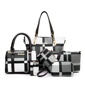 The new plaid six-piece set bag with matching color single shoulder handbag for women