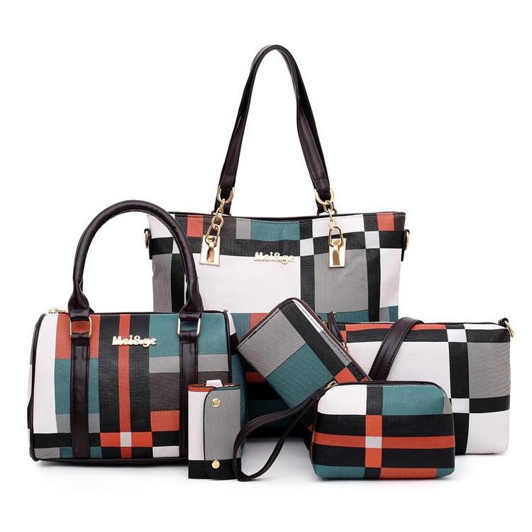 The new plaid six-piece set bag with matching color single shoulder handbag for women