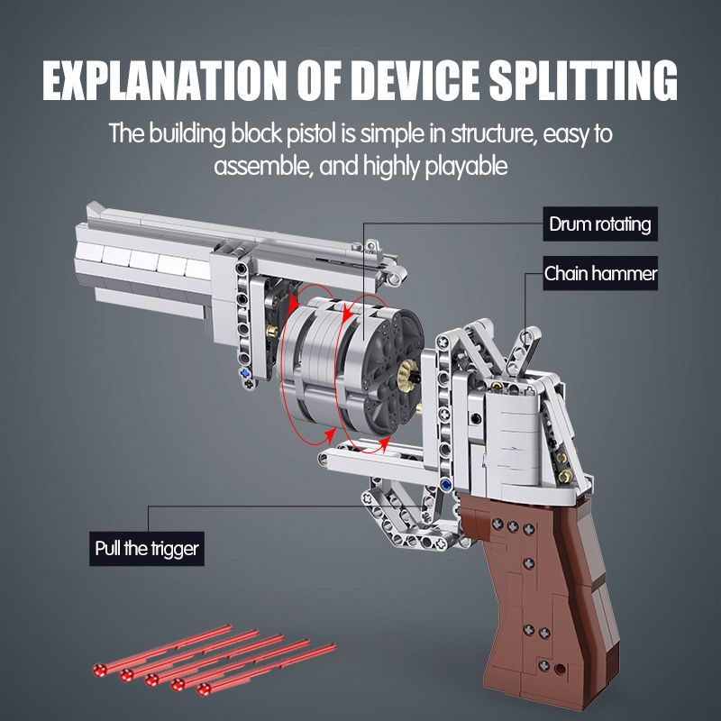 WW2 Building Block Gun Set DIY Game Technical Toys for Kids Boys 475 pcs Revolver Pistol Educational Plastic Blocks