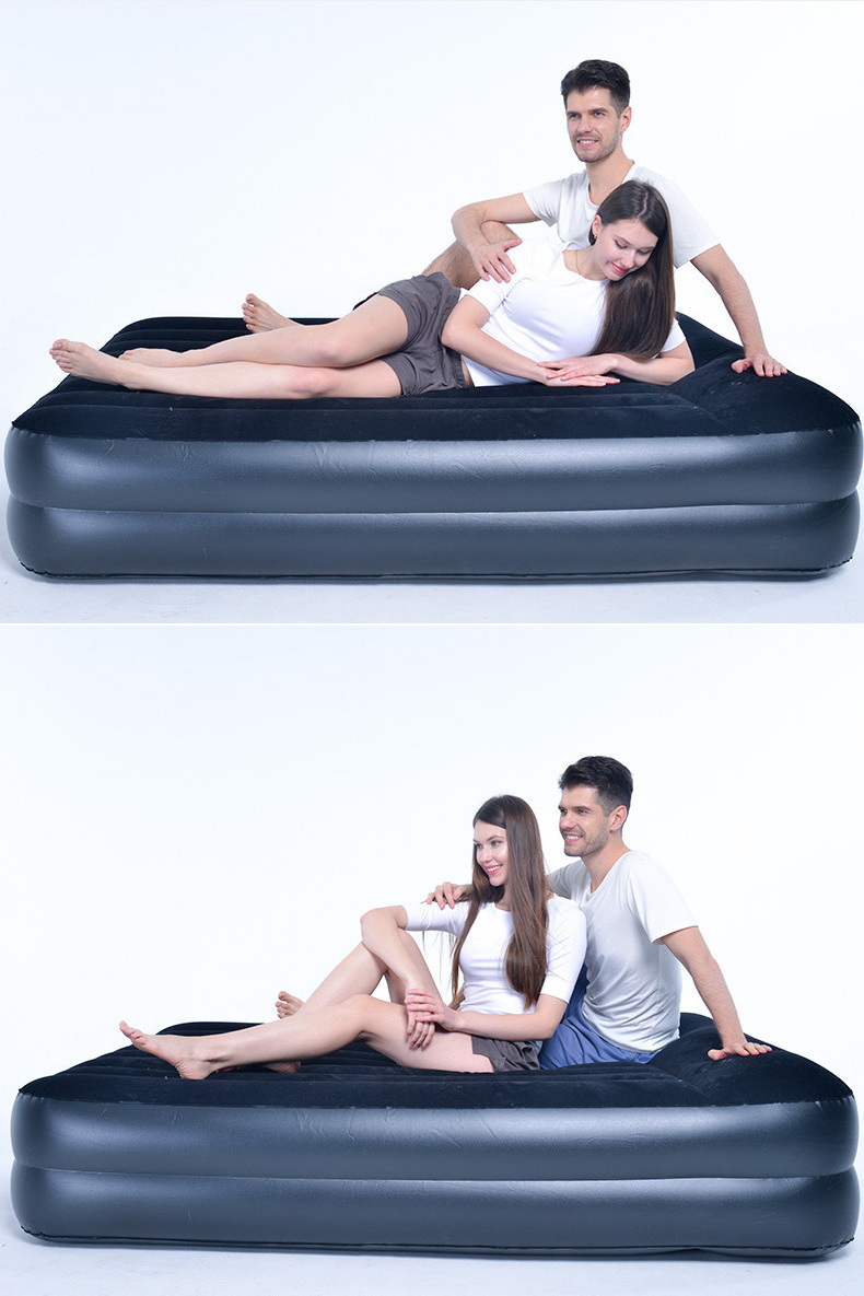 Portable Flocked Single Size Inflatable Massage Air Bed Mattress Camping With Built-In Pump