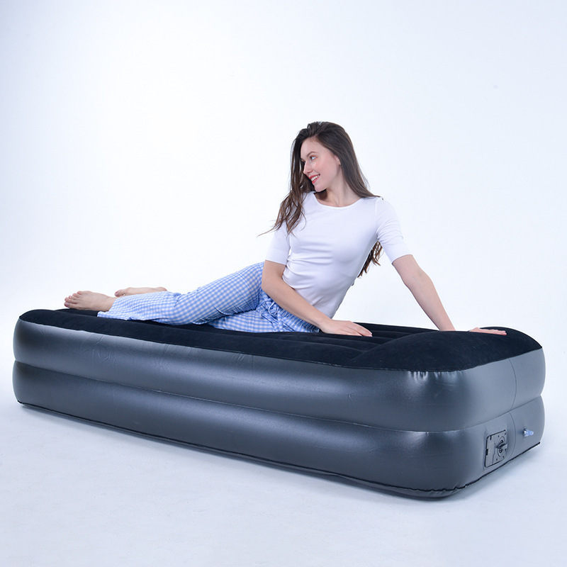 Portable Flocked Single Size Inflatable Massage Air Bed Mattress Camping With Built-In Pump