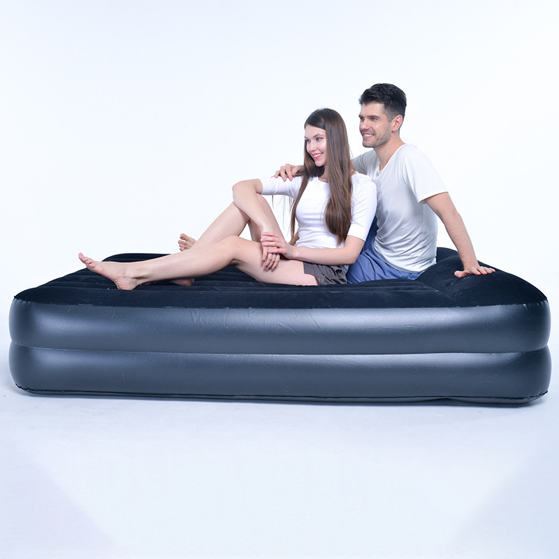 Portable Flocked Single Size Inflatable Massage Air Bed Mattress Camping With Built-In Pump