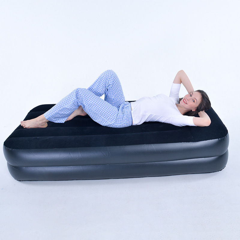 Portable Flocked Single Size Inflatable Massage Air Bed Mattress Camping With Built-In Pump