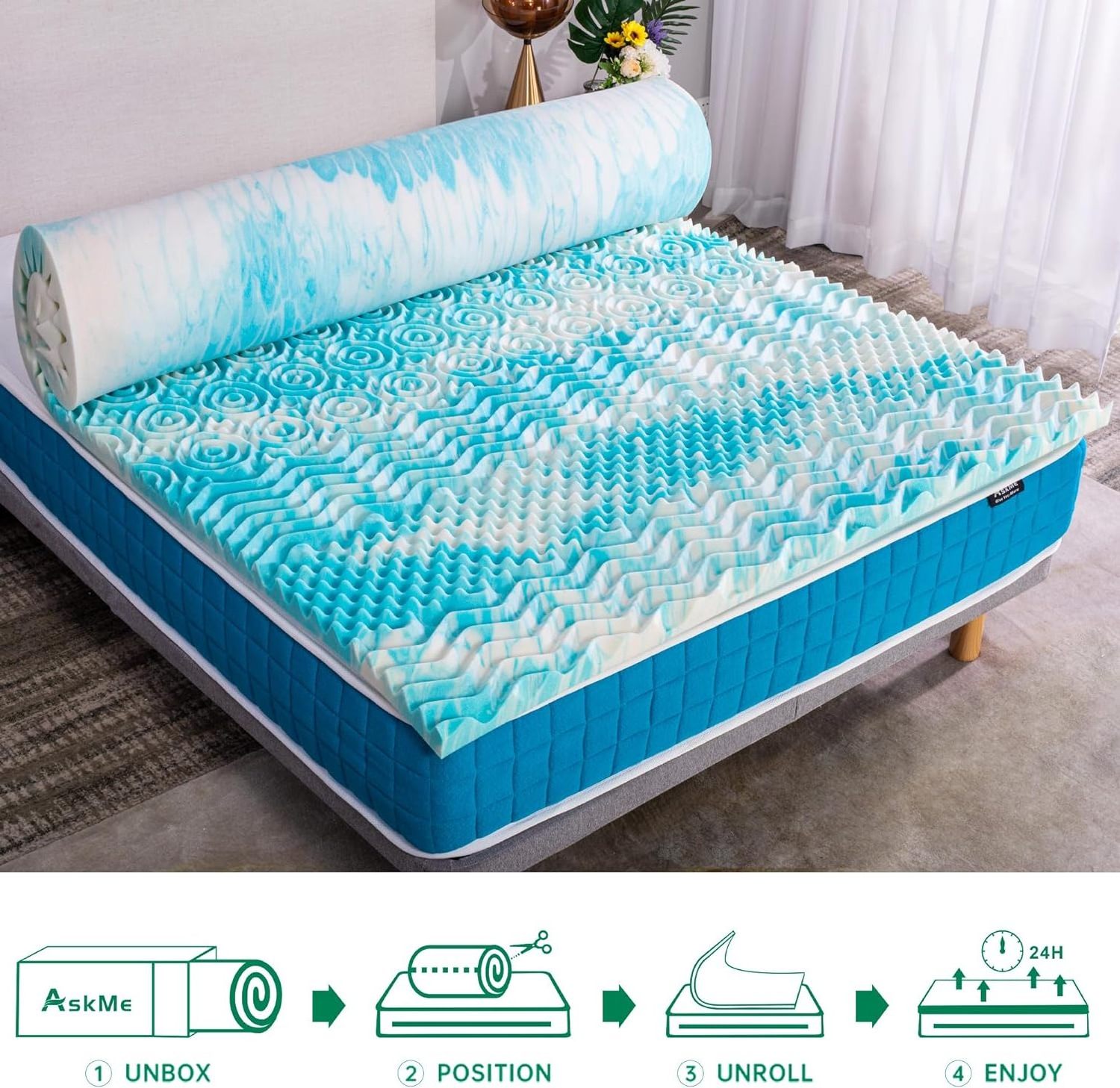 Hot Sale 3 inch Thick Double Memory Foam Massage Mattress Topper With Anti-Slip Ventilated Hypo-allergic Bamboo Cover