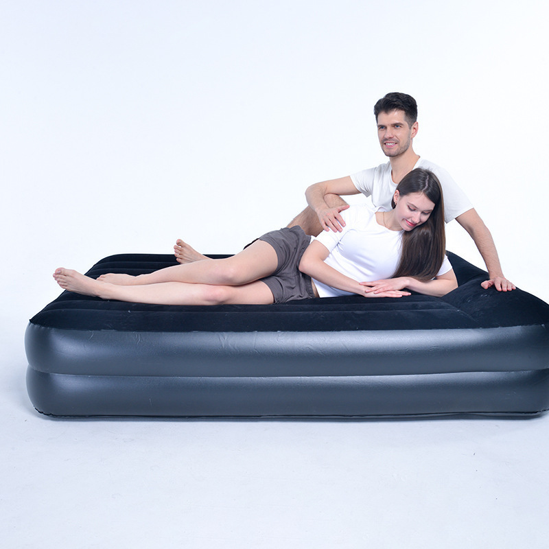 Portable Flocked Single Size Inflatable Massage Air Bed Mattress Camping With Built-In Pump