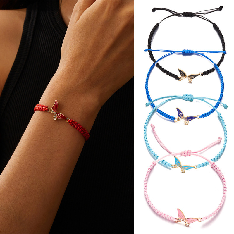 fashion Simple exquisite enamel multi-color butterfly bracelet temperament ladies Boudoir gift hand-woven adjustable bracelet