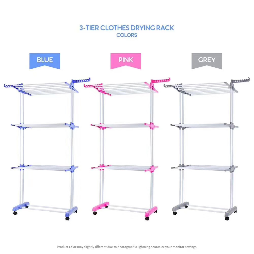 Foldable 3 Tier Clothes Drying Rack Rolling Collapsible Laundry Dryer Hanger Stand Cloth Storage Stand Hanger