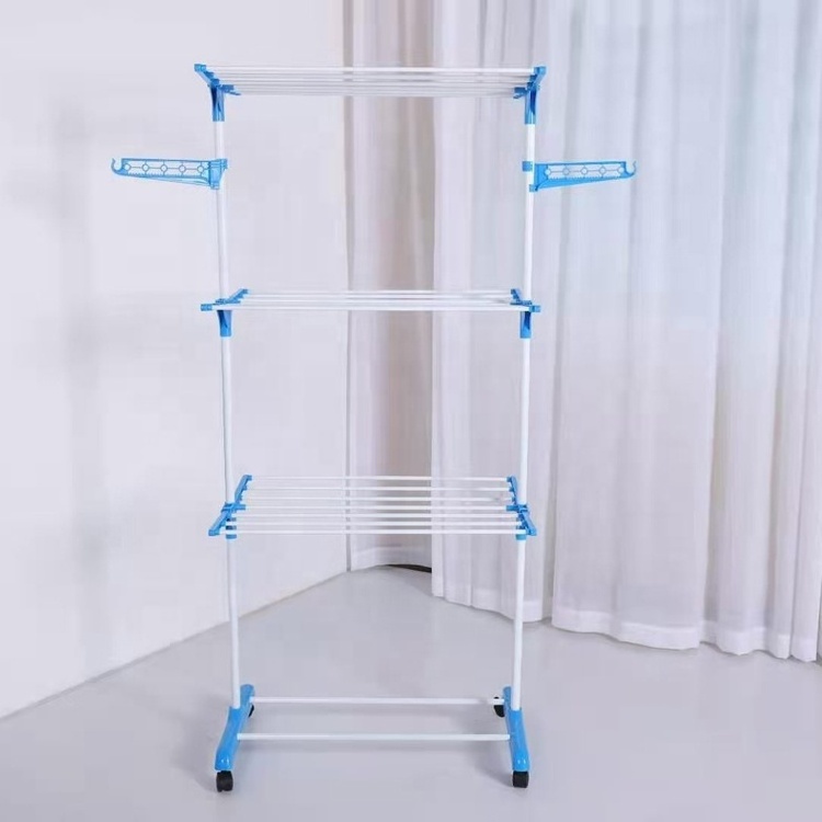 Plastic Round Pipe Rotating Shop Display Telescopic Vertical Iron Towel Wall Mounted Folding Clothes Drying Rack