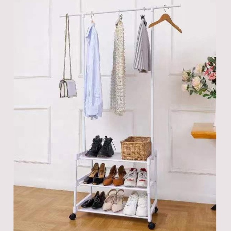 3 Layers Extendable Vertical Portable Indoor Clotheshorse Drying Rack With Wheels Clothes Shoe Rack Stand