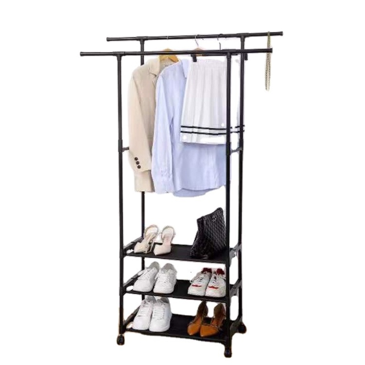 3 Layers Extendable Vertical Portable Indoor Clotheshorse Drying Rack With Wheels Clothes Shoe Rack Stand