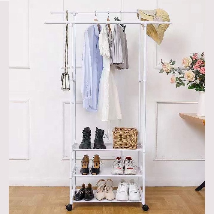 3 Layers Extendable Vertical Portable Indoor Clotheshorse Drying Rack With Wheels Clothes Shoe Rack Stand