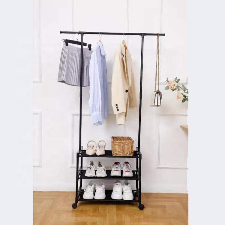 3 Layers Extendable Vertical Portable Indoor Clotheshorse Drying Rack With Wheels Clothes Shoe Rack Stand